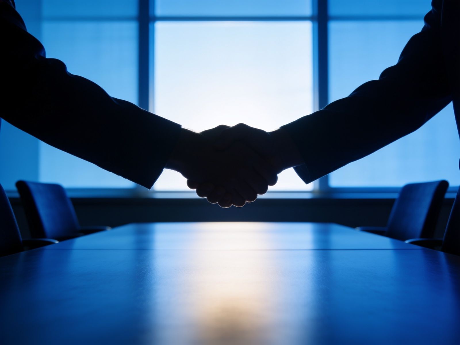 A handshake across a boardroom table