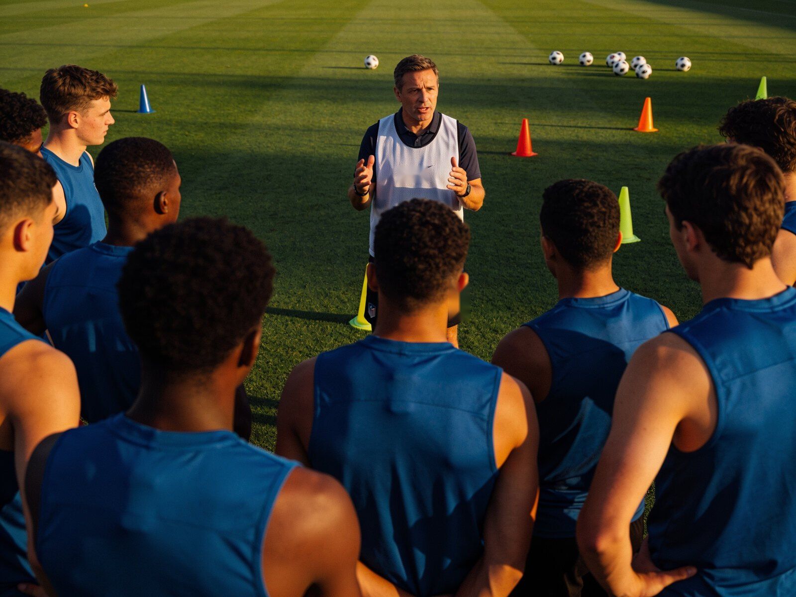 A coach talking to young players
