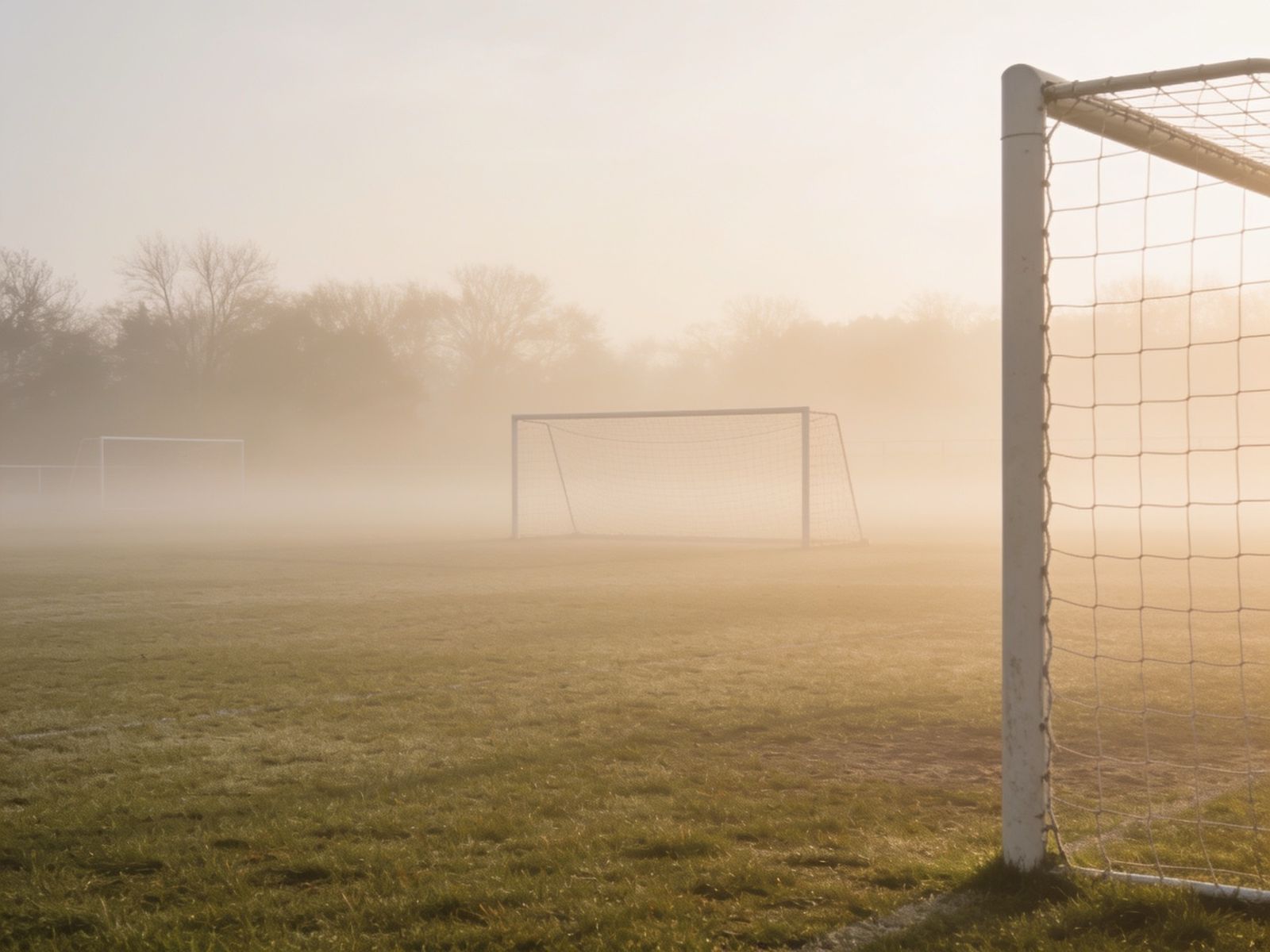 A quiet pitch in the morning mist