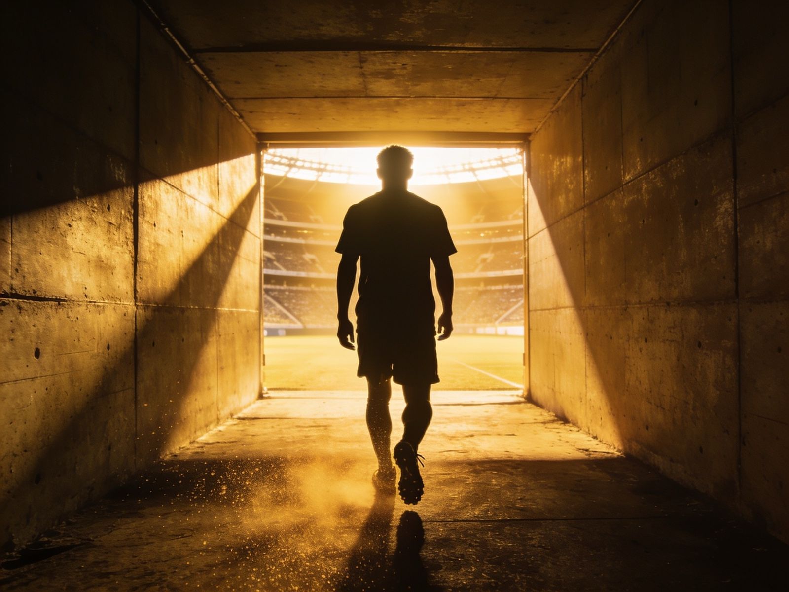A player walking down the tunnel